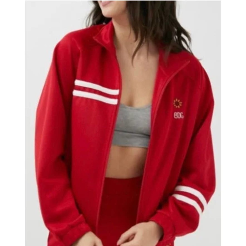 BDG Urban Outfitters Red Track Style Zip Up Jacket Sweatshirt Medium